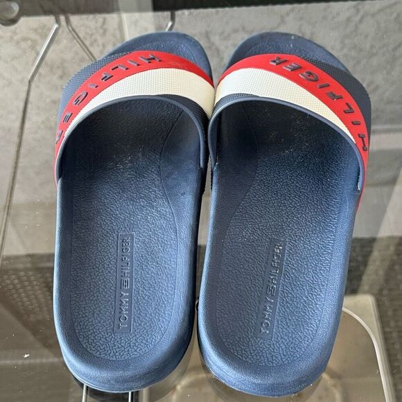 VTG Tommy Hilfiger Slide Sandals Mens 10 Blue USA Flag Y2K Preppy 90s - Picture 4 of 8